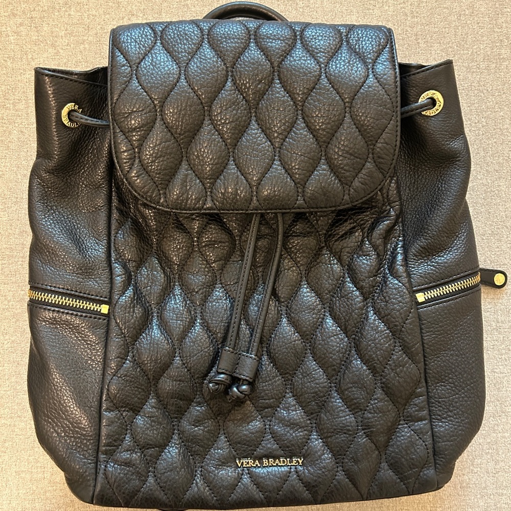 Vera Bradley Black Quilted Backpack with Gold-Tone Hardware
